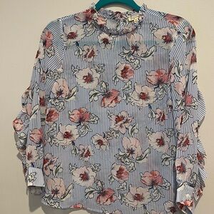 Lily White Floral Striped Blouse - Pink and Blue